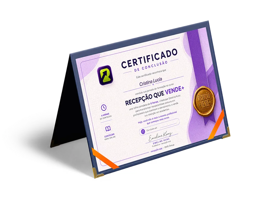 Certificado oficial Recepção que VENDE+ assinado por Emeline Kunz